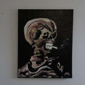 Art painting of skull smoking